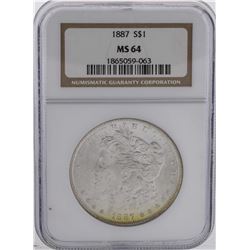 1887 $1 Morgan Silver Dollar Coin NGC MS64