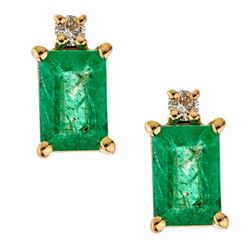 1.13 ctw Emerald and Diamond Earrings - 14KT Yellow Gold