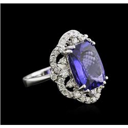 7.47 ctw Tanzanite and Diamond Ring - 14KT White Gold