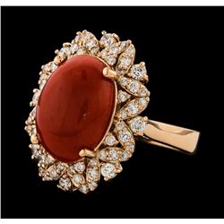 6.24 ctw Coral and Diamond Ring - 14KT Rose Gold