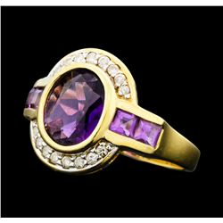 2.25 ctw Amethyst and Diamond Ring - 14KT Yellow Gold