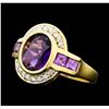 Image 1 : 2.25 ctw Amethyst and Diamond Ring - 14KT Yellow Gold