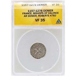 1157-1276 Denier France Bishops of Valence Coin ANACS VF35