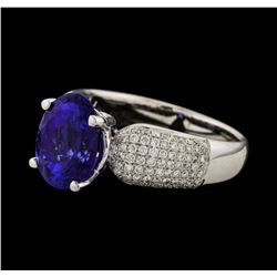 3.82 ctw Tanzanite and Diamond Ring - 18KT White Gold