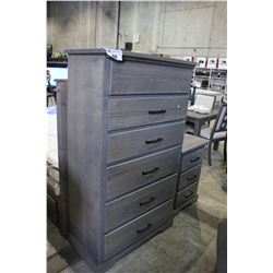 DARK GREY WOOD 6 DRAWER DRESSER & 3 DRAWER NIGHT STAND