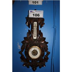 VINTAGE ORNATE CARVED BAROMETER & THERMOMETER