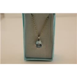 CERTIFIED 5.3 CT BLUE TOPAZ AND DIAMOND PENDANT/ NECKLACE - VVS CLARITY, 10X12 MM OVAL TOPAZ, 2