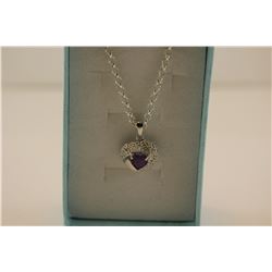 CERTIFIED DIAMOND AND AMETHYST NECKLACE - .75 CT, HEART CUT PURPLE AMETHYST, 2 DIAMONDS