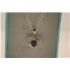 Image 2 : CERTIFIED DIAMOND AND AMETHYST NECKLACE - .75 CT, HEART CUT PURPLE AMETHYST, 2 DIAMONDS