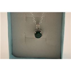 CERTIFIED DIAMONDS AND GREEN EMERALD NECKLACE - 1.1 CT ROUND CUT, STERLING SILVER, INCLUDES