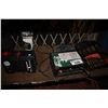 Image 2 : SHELF OF MISC. TOOLS INCLUDING COLEMAN COMPRESSOR, DRILL SET, BUG LIGHT, WELDING MASK, AND MORE
