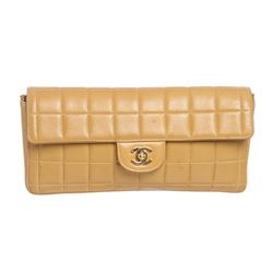 Chanel Beige Lambskin Chocolate Bar East West Flap Bag