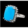 Image 1 : 9.37 ctw Turquoise and Diamond Ring - 14KT White Gold