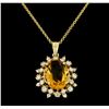 Image 2 : 4.35 ctw Citrine and Diamond Pendant With Chain - 14KT Yellow Gold