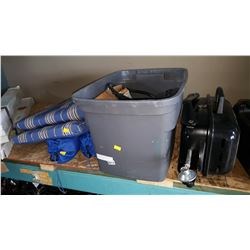 TOTE OF CAMPING GRILL, 2 CAMP CHAIRS, AND LOUNGER