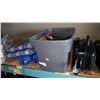 Image 1 : TOTE OF CAMPING GRILL, 2 CAMP CHAIRS, AND LOUNGER