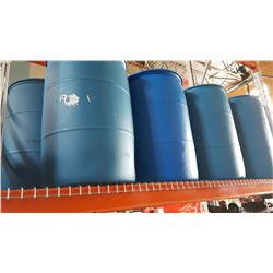 5 BLUE PLASTIC BARRELS