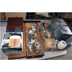 WOOD BOX W/ CONTENTS AND BOX OF ESTATE GOODS