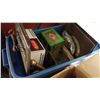 Image 3 : TOTE WITH AMMO BOX ART GLASS AND WOOD CONAINER AND ESTATE GOODS