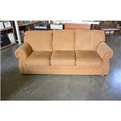 CONTEMPORARY BRASS NAILHEAD ROLLED ARM SOFA