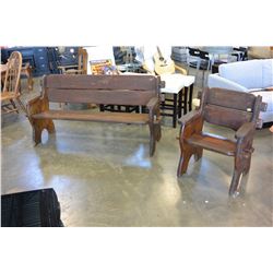 WOOD BENCH AND CHAIR