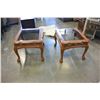 Image 1 : PAIR OF OAK GLASS TOP END TABLES