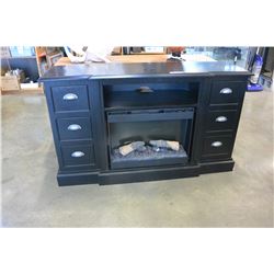 BLACK MANTLE WITH STORAGE AND FIREPLACE