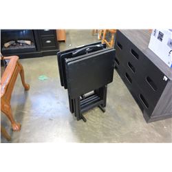 4 BLACK FOLDING TV TRAYS ON STAND