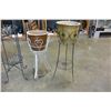 Image 2 : 2 METAL PLANTER STANDS W/ POTS AND METAL DOUBLE PLANTER STAND