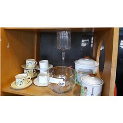 SHELF LOT ESTATE GLASS CHINA AND CANNISTERS