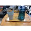 Image 1 : TALL DECORATIVE BUCKET AND BLUE GLASS HANDLED CONTAINER
