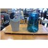 Image 2 : TALL DECORATIVE BUCKET AND BLUE GLASS HANDLED CONTAINER