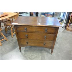 VINTAGE WALNUT 3 DRAWER DRESSER ON METAL CASTORS