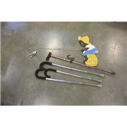 LOT OF CANES AND FISHERMAN FIGURE