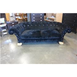 BLACK ROLLED ARM SOFA WITH PLASTIC CRYSTAL STUDS