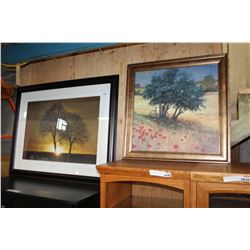 2 LARGE FRAMED TREE MOTIF PICTURES