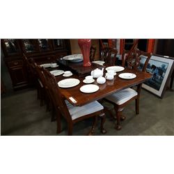 MAHOGANY PAW FOOT DINING TABLE W/ 8 CARVED CHAIRS