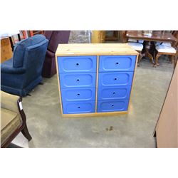 8 DRAWER MAPLE AND BLUE DRESSER