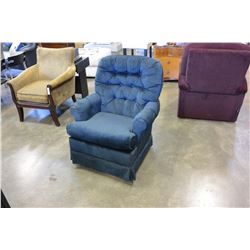 BUTTON BACK BLUE ARM CHAIR