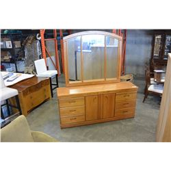 OAK FINISH DRESSER WITH MIRROR