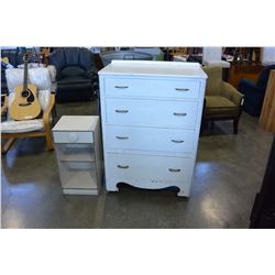 VINTAGE WHITE HIGHBOY DRESSER AND WHITE NIGHTSTAND