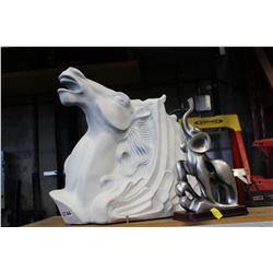 PORCELAIN HORSE HEAD AND DESIGNER ELEPHANT