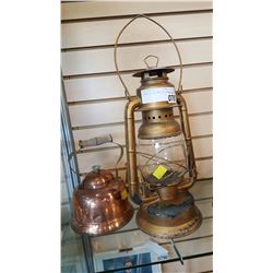 COPPER KETTLE AND OIL LAMP