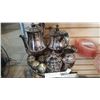 Image 1 : SILVER PLATE, COFFEE/TEA POT CREAMER AND SUGAR, AND PLATTER