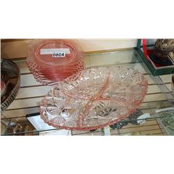 LOT OF DEPRESSION GLASS, PLATES, AND SERVING PIECES