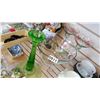 Image 1 : HAND PAINTED BOWL AND CANDLESTICKS AND GREEN VASELING GLASS CANDLESTICK