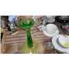 Image 3 : HAND PAINTED BOWL AND CANDLESTICKS AND GREEN VASELING GLASS CANDLESTICK