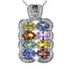 Image 1 : 18KT White Gold 5.03ctw Multi Color Sapphire and Diamond Pendant with Chain