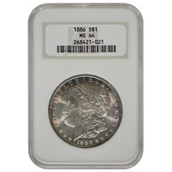 1886 $1 Morgan Silver Dollar Coin NGC MS64