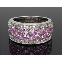 14KT White Gold Pink Sapphire and Diamond Ring